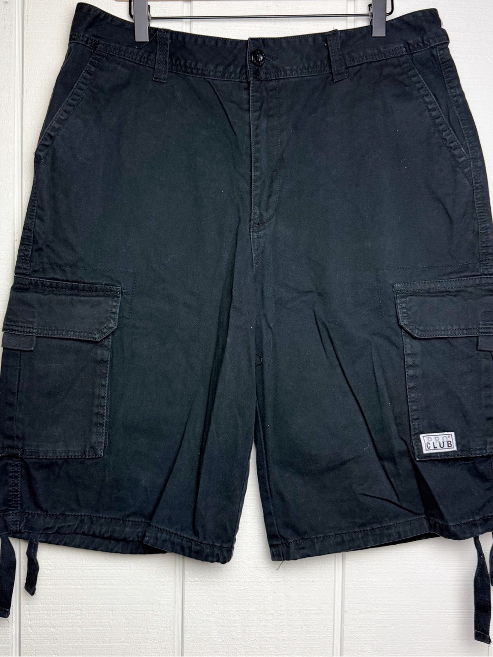 Pro Club Black Cargo Shorts Mens 32 Utility Military Tactical Cotton Drawstring